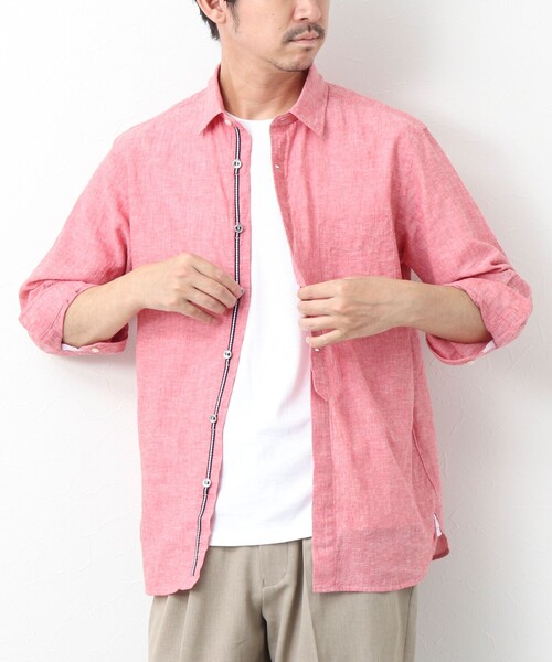 NOLLEY’S（ノーリーズ）の「リネンブレンド パラシュートボタン 7分袖シャツ（シャツ/ブラウス・メンズ・サックスブルー/ネイビー/ブルー系その他/レッド・M/S/XL/L）」の18枚目の写真