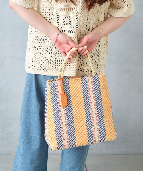 Actually（アクチュアリー）の「ラフィア風トート（トートバッグ・レディース・オレンジ/グリーン・フリー）」の8枚目の写真
