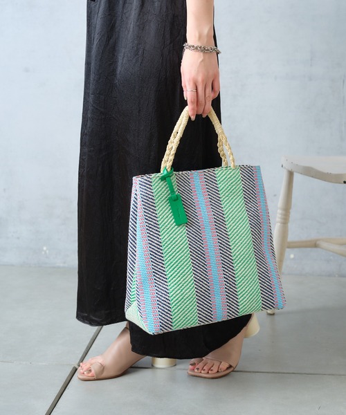 Actually（アクチュアリー）の「ラフィア風トート（トートバッグ・レディース・オレンジ/グリーン・フリー）」の3枚目の写真