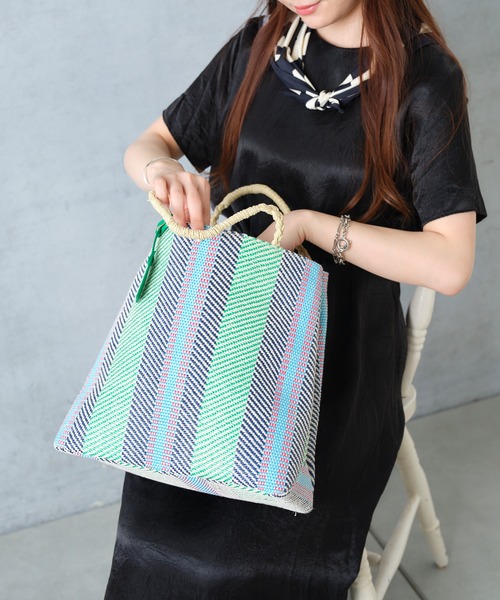 Actually（アクチュアリー）の「ラフィア風トート（トートバッグ・レディース・オレンジ/グリーン・フリー）」の5枚目の写真