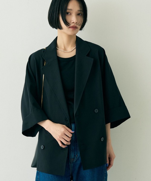 Rouge vif Anna（ルージュヴィフアンナ）の「撥水ドルマンハーフスリーブジャケット（テーラードジャケット・レディース・ベージュ/チャコールグレー/ダークベージュ/ブラック・フリー）」の2枚目の写真