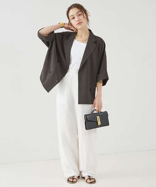 Rouge vif Anna（ルージュヴィフアンナ）の「撥水ドルマンハーフスリーブジャケット（テーラードジャケット・レディース・ベージュ/チャコールグレー/ダークベージュ/ブラック・フリー）」の22枚目の写真