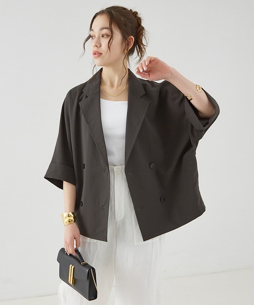 撥水ドルマンハーフスリーブジャケット　Rouge vif 撥水ドルマンハーフスリーブジャケット（テーラードジャケット