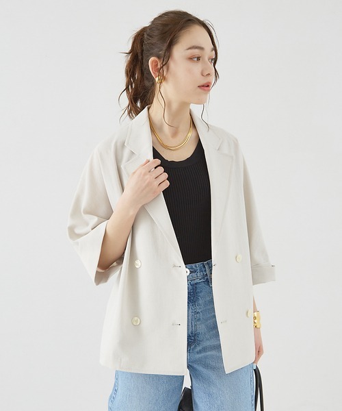 Rouge vif Anna（ルージュヴィフアンナ）の「撥水ドルマンハーフスリーブジャケット（テーラードジャケット・レディース・ベージュ/チャコールグレー/ダークベージュ/ブラック・フリー）」の16枚目の写真