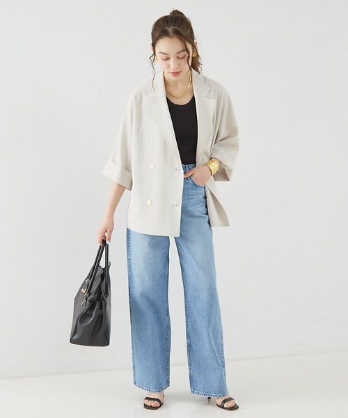 Rouge vif Anna（ルージュヴィフアンナ）の「撥水ドルマンハーフスリーブジャケット（テーラードジャケット・レディース・ベージュ/チャコールグレー/ダークベージュ/ブラック・フリー）」の21枚目の写真