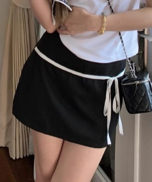Vipoa(ヴィポア)の「Ribbon point sporty mini skirt(スカート・レディース・ブラック/ピンク・MEDIUM/LARGE)」の21枚目の写真
