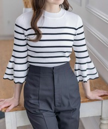 clear | 5分袖スカラップニットトップス≪2024SS新作≫(ニット/セーター)