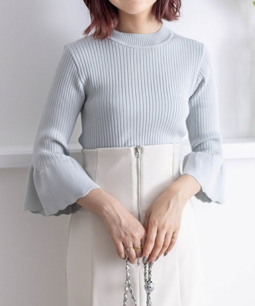 clear(クリア)の「5分袖スカラップニットトップス≪2024SS≫(ニット/セーター・レディース・オフホワイト/ブラック/ホワイト×ブラック/グレー系その他・F)」の4枚目の写真