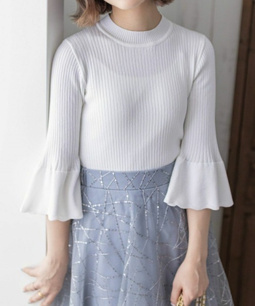 clear(クリア)の「5分袖スカラップニットトップス≪2024SS≫(ニット/セーター・レディース・オフホワイト/ブラック/ホワイト×ブラック/グレー系その他・F)」の2枚目の写真