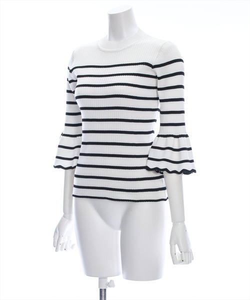 clear(クリア)の「5分袖スカラップニットトップス≪2024SS≫(ニット/セーター・レディース・オフホワイト/ブラック/ホワイト×ブラック/グレー系その他・F)」の12枚目の写真