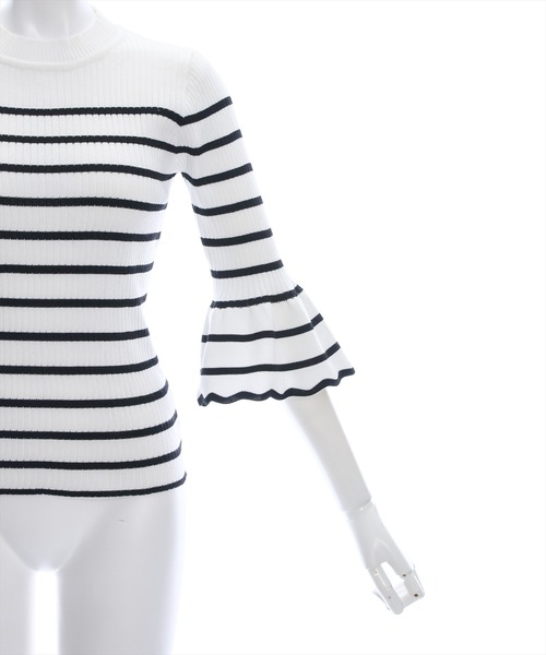 clear(クリア)の「5分袖スカラップニットトップス≪2024SS≫(ニット/セーター・レディース・オフホワイト/ブラック/ホワイト×ブラック/グレー系その他・F)」の16枚目の写真