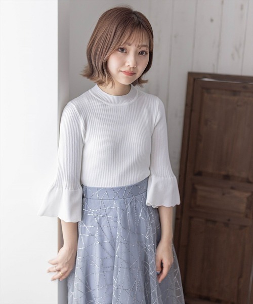 clear(クリア)の「5分袖スカラップニットトップス≪2024SS≫(ニット/セーター・レディース・オフホワイト/ブラック/ホワイト×ブラック/グレー系その他・F)」の19枚目の写真