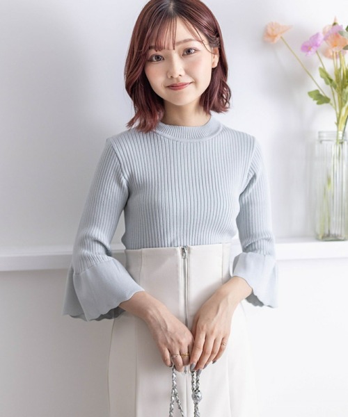 clear(クリア)の「5分袖スカラップニットトップス≪2024SS≫(ニット/セーター・レディース・オフホワイト/ブラック/ホワイト×ブラック/グレー系その他・F)」の8枚目の写真