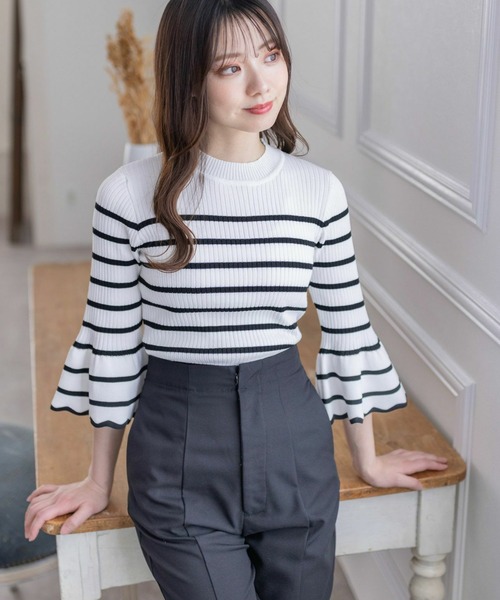 clear(クリア)の「5分袖スカラップニットトップス≪2024SS≫(ニット/セーター・レディース・オフホワイト/ブラック/ホワイト×ブラック/グレー系その他・F)」の10枚目の写真