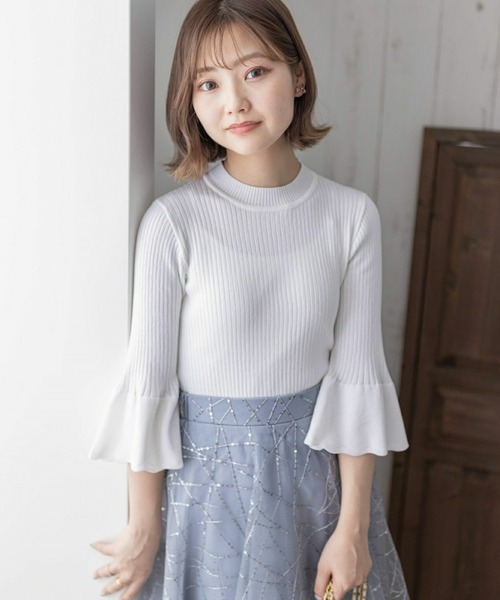 clear(クリア)の「5分袖スカラップニットトップス≪2024SS≫(ニット/セーター・レディース・オフホワイト/ブラック/ホワイト×ブラック/グレー系その他・F)」の9枚目の写真