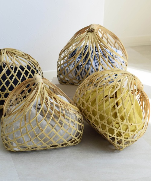 utatane（ウタタネ）の「竹かごバッグ+日本製注染生地あずま袋セット utatane 栗丸 白の川面/楊柳（かごバッグ・レディース・マスタード/ネイビー/ホワイト/オフホワイト・FREE）」の15枚目の写真