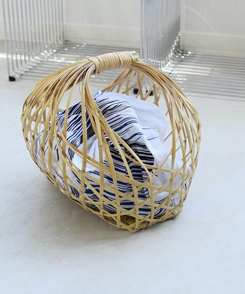 utatane（ウタタネ）の「竹かごバッグ+日本製注染生地あずま袋セット utatane 栗丸 白の川面/楊柳（かごバッグ・レディース・マスタード/ネイビー/ホワイト/オフホワイト・FREE）」の17枚目の写真