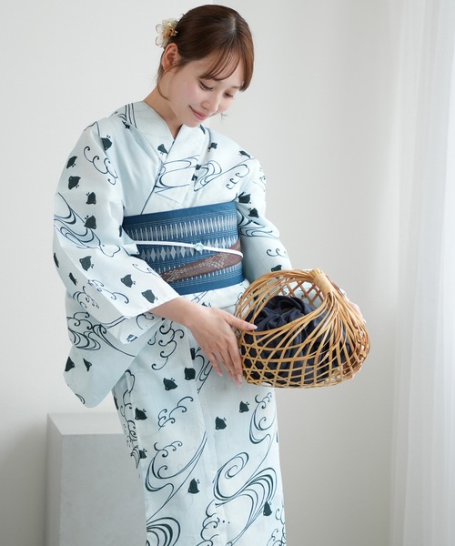 utatane（ウタタネ）の「竹かごバッグ+日本製注染生地あずま袋セット utatane 栗丸 白の川面/楊柳（かごバッグ・レディース・マスタード/ネイビー/ホワイト/オフホワイト・FREE）」の8枚目の写真