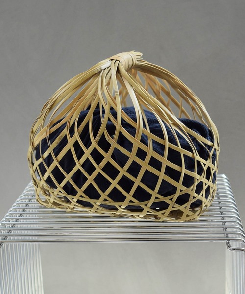 utatane（ウタタネ）の「竹かごバッグ+日本製注染生地あずま袋セット utatane 栗丸 白の川面/楊柳（かごバッグ・レディース・マスタード/ネイビー/ホワイト/オフホワイト・FREE）」の9枚目の写真