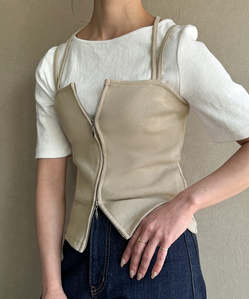JUNOAH（ジュノア）の「ダブルジップキャミビスチェ（キャミソール