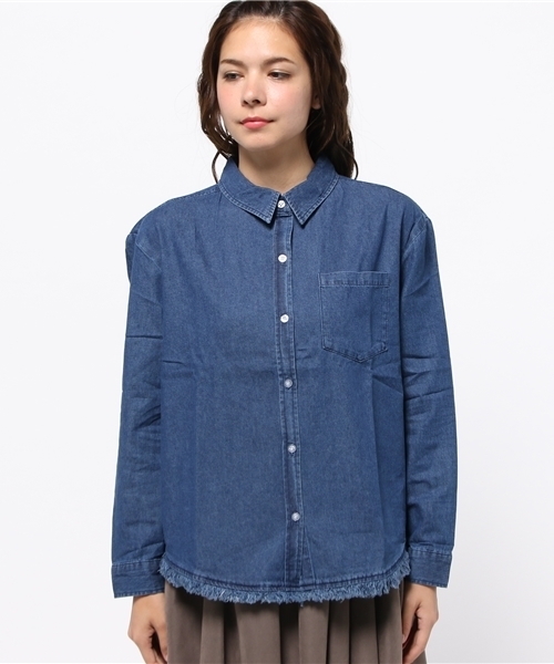 WEGO（ウィゴー）の「WEGO/ デニムフリンジシャツ（シャツ/ブラウス・レディース・インディゴブルー・FREE）」の7枚目の写真