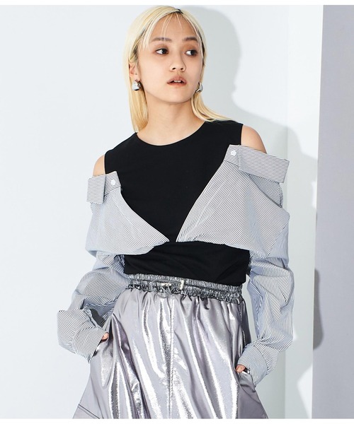 Settimissimo（セッティミッシモ）の「ITALY シャツドッキングデザイントップス（Tシャツ/カットソー・レディース・ホワイト/ブラック・FREE）」の12枚目の写真