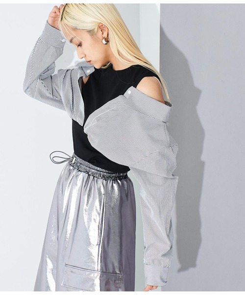 Settimissimo（セッティミッシモ）の「ITALY シャツドッキングデザイントップス（Tシャツ/カットソー・レディース・ホワイト/ブラック・FREE）」の14枚目の写真