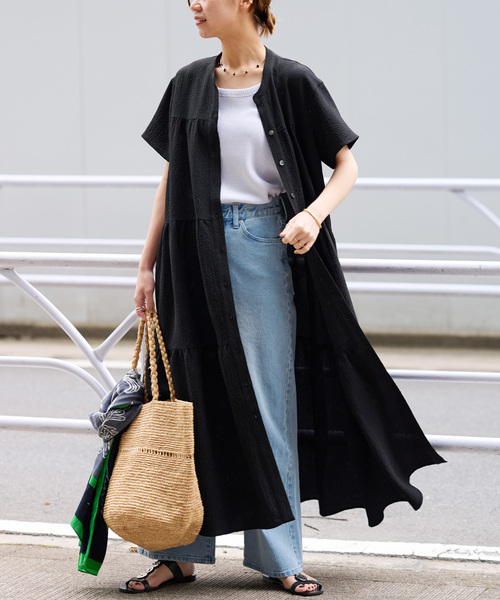 JOURNAL STANDARD relume(ジャーナルスタンダード レリューム)の「リップクレープティアードワンピース(シャツワンピース・レディース・ブラック/ブラウン/ブルー系その他・FREE)」の2枚目の写真