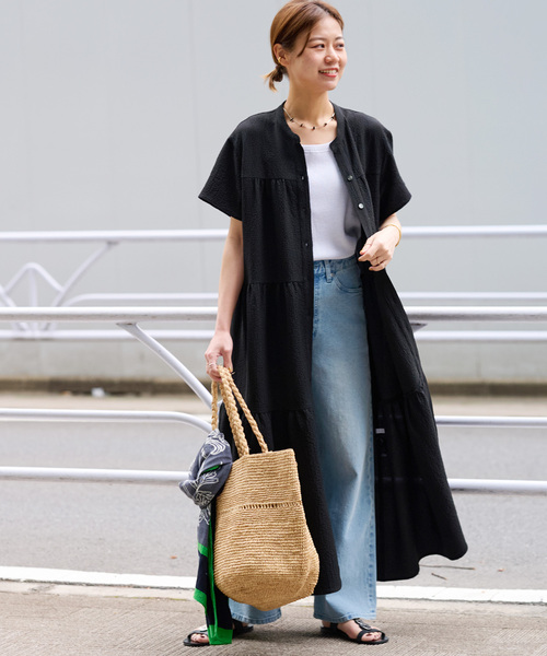 JOURNAL STANDARD relume(ジャーナルスタンダード レリューム)の「リップクレープティアードワンピース(シャツワンピース・レディース・ブラック/ブラウン/ブルー系その他・FREE)」の4枚目の写真