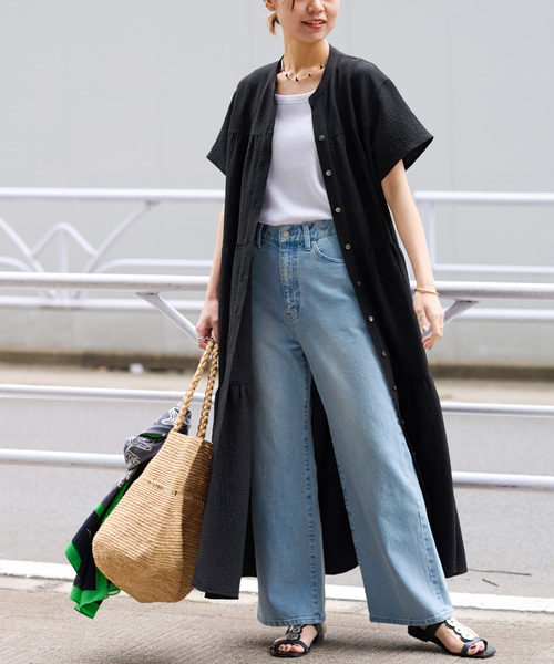 JOURNAL STANDARD relume(ジャーナルスタンダード レリューム)の「リップクレープティアードワンピース(シャツワンピース・レディース・ブラック/ブラウン/ブルー系その他・FREE)」の5枚目の写真