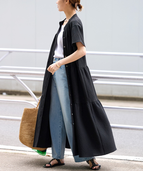 JOURNAL STANDARD relume(ジャーナルスタンダード レリューム)の「リップクレープティアードワンピース(シャツワンピース・レディース・ブラック/ブラウン/ブルー系その他・FREE)」の6枚目の写真