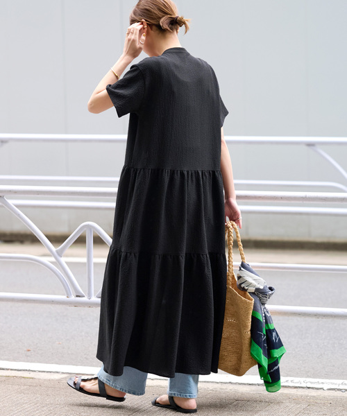 JOURNAL STANDARD relume(ジャーナルスタンダード レリューム)の「リップクレープティアードワンピース(シャツワンピース・レディース・ブラック/ブラウン/ブルー系その他・FREE)」の8枚目の写真