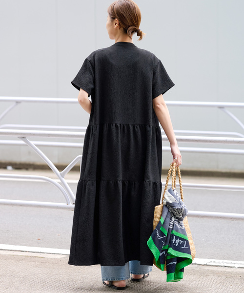 JOURNAL STANDARD relume(ジャーナルスタンダード レリューム)の「リップクレープティアードワンピース(シャツワンピース・レディース・ブラック/ブラウン/ブルー系その他・FREE)」の9枚目の写真