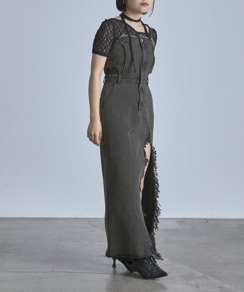 RAY CASSIN（レイカズン）の「フリンジデニムキャミワンピース（ワンピース・レディース・ベージュ/ブルー系その他/グレー系その他・FREE）」の4枚目の写真