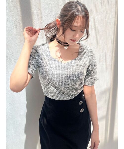 専用ツイードトップス AZUL by moussy｜カットツイード袖ギャザートップス | Rakuten