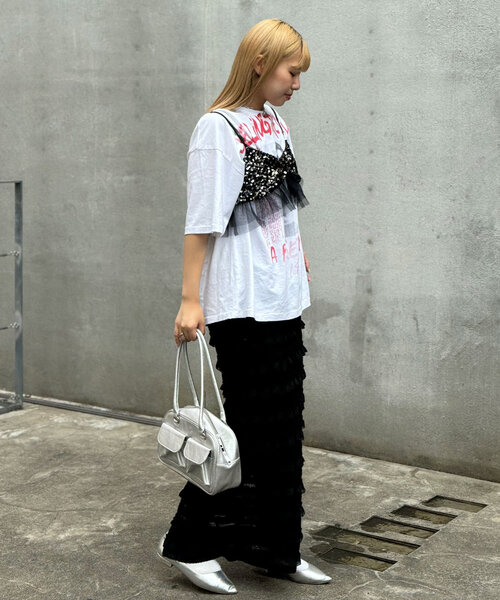 CIAOPANIC（チャオパニック）の「チュールドッキングスパンコールビスチェ（キャミソール・レディース・グレー/ブラック・FREE）」の16枚目の写真