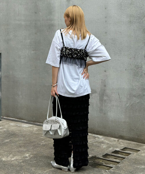 CIAOPANIC（チャオパニック）の「チュールドッキングスパンコールビスチェ（キャミソール・レディース・グレー/ブラック・FREE）」の17枚目の写真