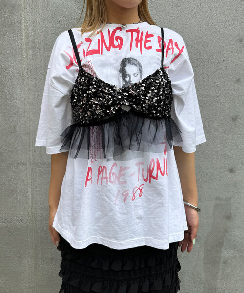 CIAOPANIC（チャオパニック）の「チュールドッキングスパンコールビスチェ（キャミソール・レディース・グレー/ブラック・FREE）」の18枚目の写真