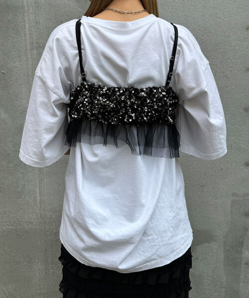 CIAOPANIC（チャオパニック）の「チュールドッキングスパンコールビスチェ（キャミソール・レディース・グレー/ブラック・FREE）」の20枚目の写真