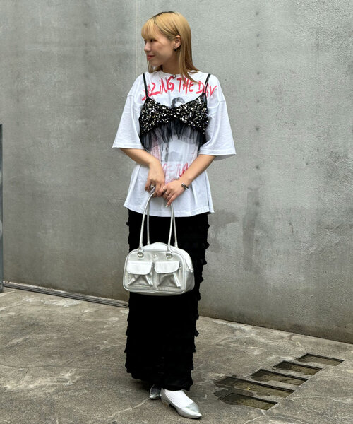 CIAOPANIC（チャオパニック）の「チュールドッキングスパンコールビスチェ（キャミソール・レディース・グレー/ブラック・FREE）」の21枚目の写真