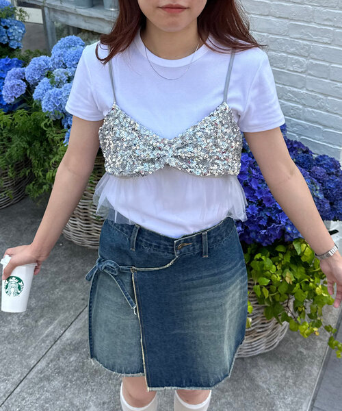 CIAOPANIC（チャオパニック）の「チュールドッキングスパンコールビスチェ（キャミソール・レディース・グレー/ブラック・FREE）」の11枚目の写真