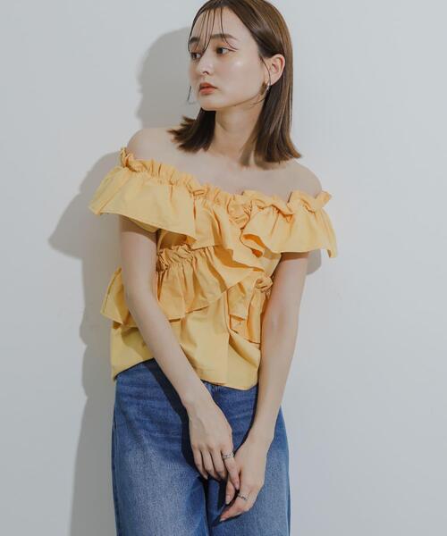 HEYUMM(ヘユム)の「2WAYフリルノースリーブブラウス(シャツ/ブラウス・レディース・アイボリー/オレンジ/インディゴブルー・ONE)」の17枚目の写真