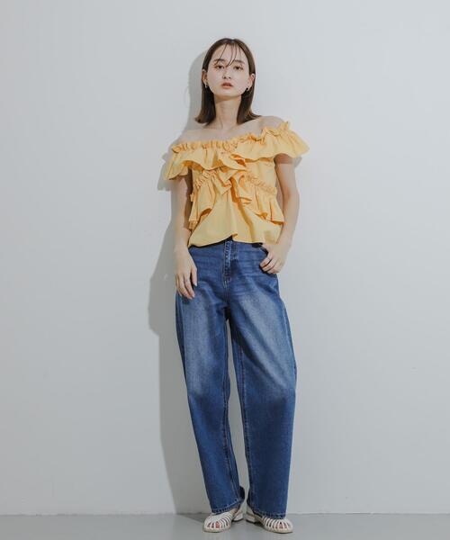 HEYUMM(ヘユム)の「2WAYフリルノースリーブブラウス(シャツ/ブラウス・レディース・アイボリー/オレンジ/インディゴブルー・ONE)」の19枚目の写真
