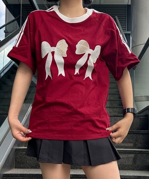 tシャツ A'GEM/9 × .kom 「CORYSTUDIO/コリースタジオ」リボンラグランカットソー レディース 87147569b_b_28_500.jpg