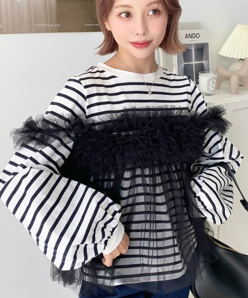 セール】綿100%天竺. 2WAYチュールビスチェドッキングロングTシャツ（T