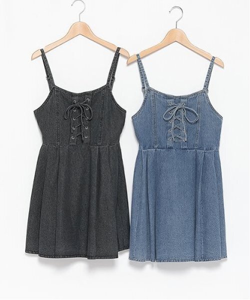 新品 タグ付き ワンピース デニムワンピース デニム レース モチーフレース付きデニムワンピース