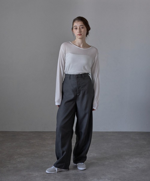 セール】【MINERTE】long sleeve sheer tops / ネップシアー