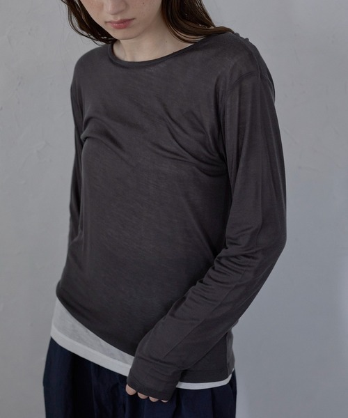 セール】【MINERTE】long sleeve sheer tops / ネップシアー