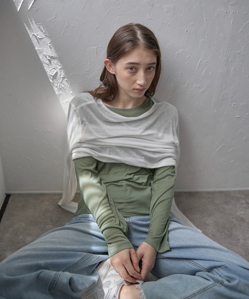 tシャツ 「MINERTE」long sleeve sheer tops / ネップシアートップス レディース セール】【MINERTE】long sleeve sheer tops / ネップシアー
