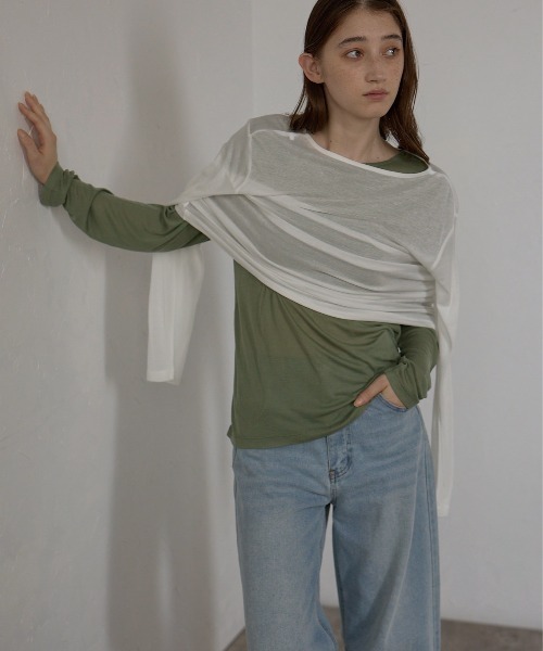 tシャツ 「MINERTE」long sleeve sheer tops / ネップシアートップス レディース セール】【MINERTE】long sleeve sheer tops / ネップシアー